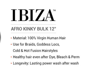 SHAKE N GO VIRGIN HUMAN HAIR IBIZA AFRO KINKY BULK 12INCH ( Natural black)