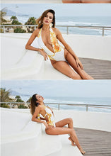 Sexy One Piece Swimsuit With Cover Up Set White and Gold