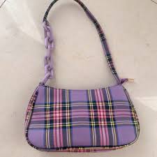 Plaid Pattern Baguette Bag